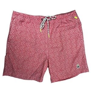 Psycho Bunny Swim Trunks Mens Large Red White Abstract Print Lined Shorts Preppy